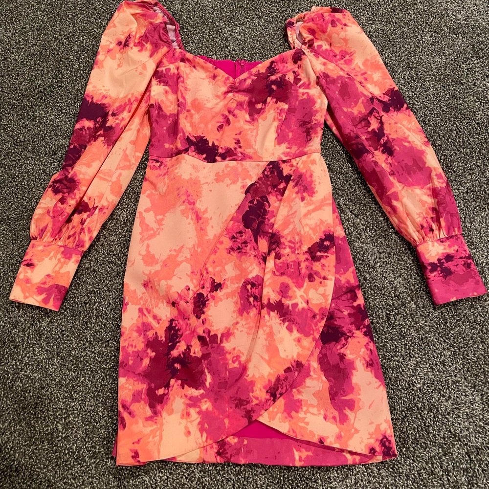 Bar III Vibrant Pink and Orange Long Sleeve Dress